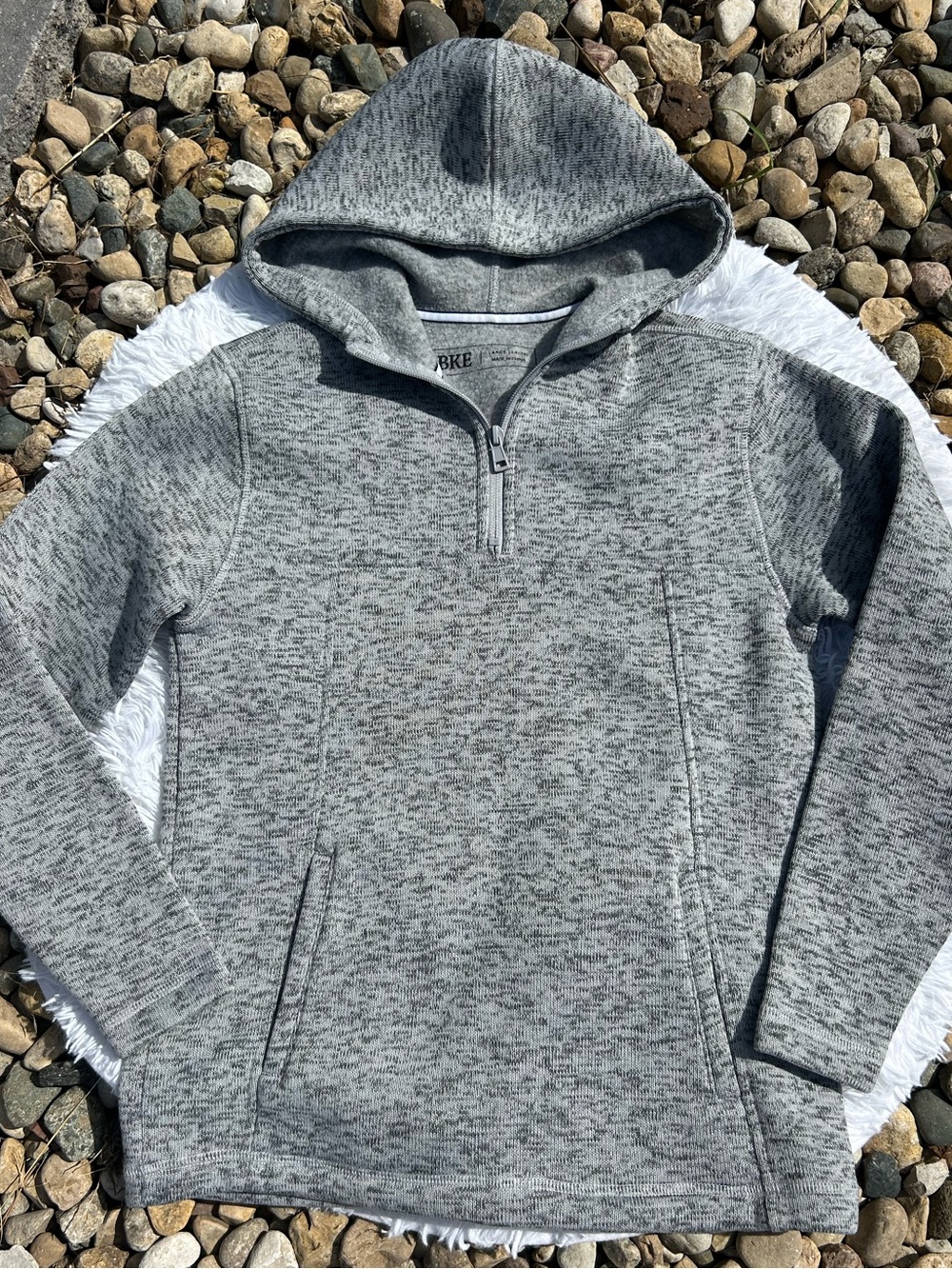 Buckle BKE Boys Quarter Zip Hooded Pullover Heather Gray Fleece Size Large
